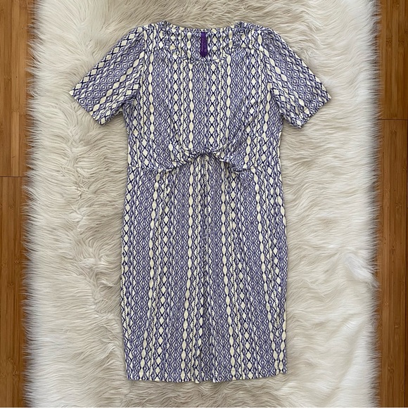 Seraphine Purple Yellow Geometric Short Sleeve Aztec Front Twist Maternity Dress - Picture 2 of 15